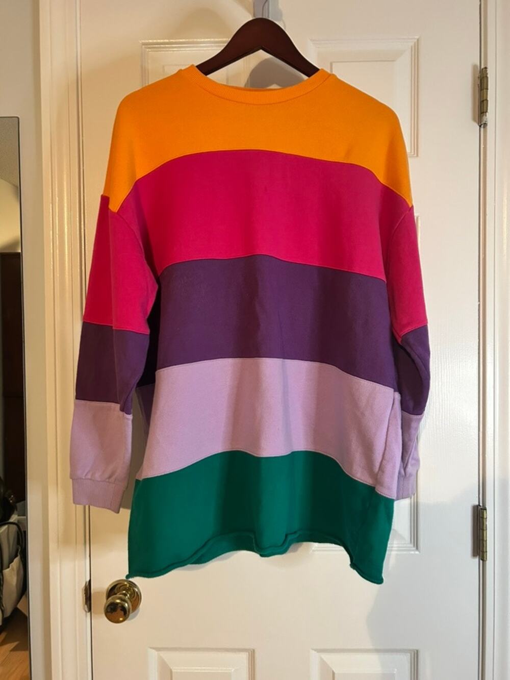 Lazy Oaf Womens Oversized Rainbow Colorblock Stripe Sweatshirt One Size